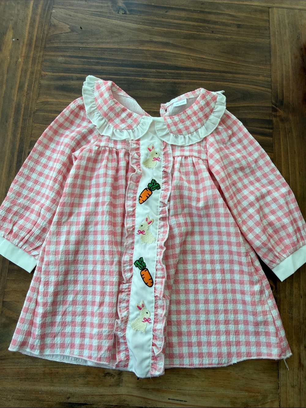 Pink Gingham Baby Dress with Embroidered Carrots